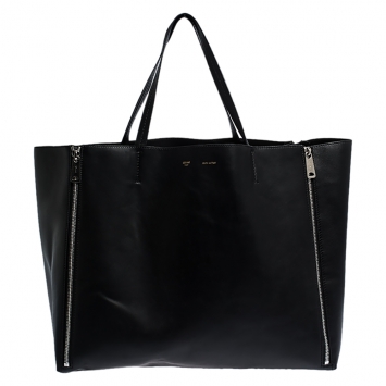 Pre Owned Celine Black Leather Horizontal Zip Cabas Tote 