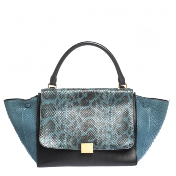 مملوكة مسبقًا Celine Blue/Black Python and  Leather Medium Trapeze Bag
