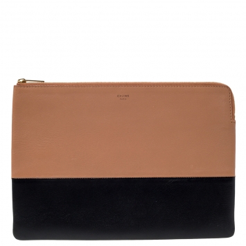 Pre Owned Celine Tan/Black Leather Solo Clutch Pouch