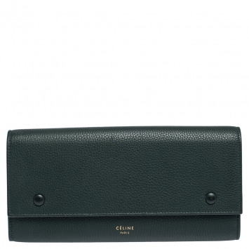 Pre Owned Celine Dark Green Leather Large Multifunction Flap Wallet