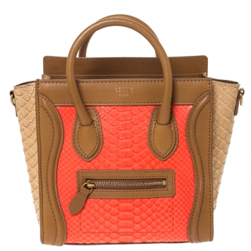 Pre Owned Celine Tri Color Python and Leather Nano Luggage Tote