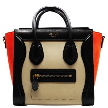 Pre Owned Celine Tri-Color Leather Nano Luggage Tote Bag