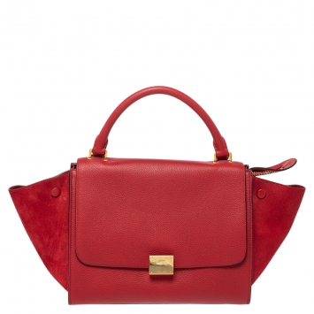 Pre Owned Celine Red Leather and Suede Small Trapeze Bag