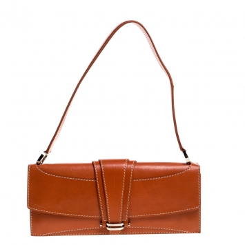 Pre Owned Celine Orange Leather Flap Shoulder Bag