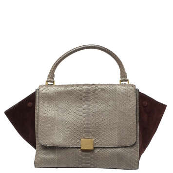 Pre Owned Celine Grey/Maroon Python and Suede Medium Trapeze Bag