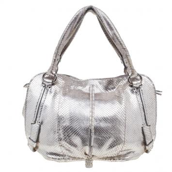 Pre Owned Celine Metallic Silver Leather Medium Bittersweet Hobo