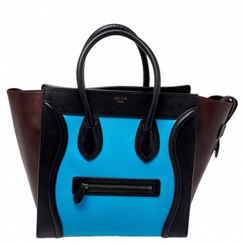Pre Owned Celine Tri Color Leather Mini Luggage Tote