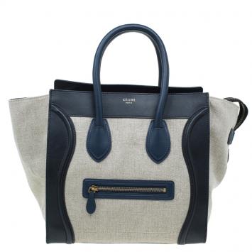 Pre Owned Celine Tri Color Canvas/Leather Mini Luggage Tote Bag