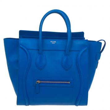 Pre Owned Celine Blue Leather Mini Luggage Tote