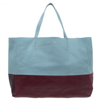 Pre Owned Celine Grey/Burgundy Bicolor Leather Horizontal Cabas Tote