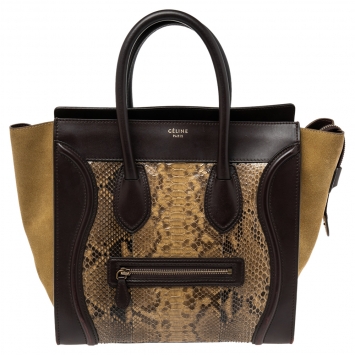 Pre Owned Celine Multicolor Embossed Python, Suede and Leather Mini Luggage Tote