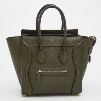 Pre Owned Celine Olive Green Leather Micro Luggage Tote