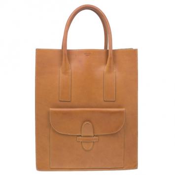 Pre Owned Celine Light Brown Leather Front Flap Tote