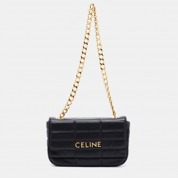 Pre Owned Celine Black Quilted Matelasse Leather Chain Shoulder Bag