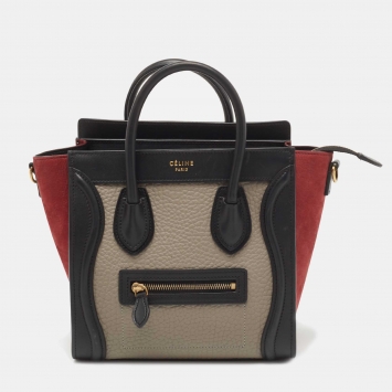 Pre Owned Celine Tri Color Leather and Nubuck Nano Luggage Tote
