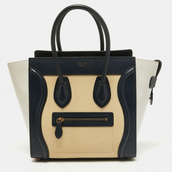 Pre Owned Celine Tri Color Leather Micro Luggage Tote