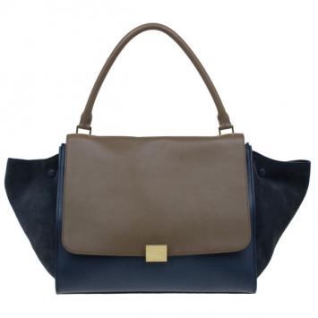Pre Owned Celine Blue Calfskin Large Trapeze Bag