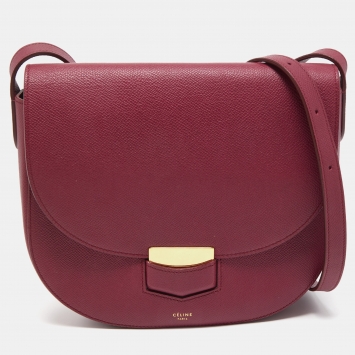 Pre Owned Celine Burgundy Leather Small Trotteur Crossbody Bag