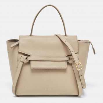 Pre Owned Celine Beige Leather Nano Belt Top Handle Bag