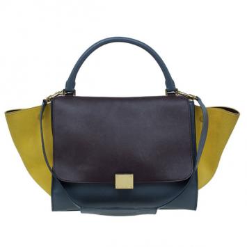 Pre Owned Celine Tricolor Smooth Calfskin and Suede Medium Trapeze Tote