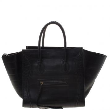 Pre Owned Celine Black Croc Embossed Leather Medium Phantom Luggage Tote