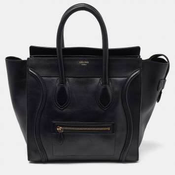 Pre Owned Celine Black Leather Mini Luggage Tote