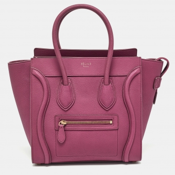 Pre Owned Celine Plum Leather Micro Luggage Tote