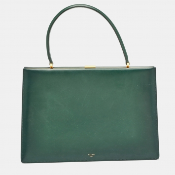Pre Owned Celine Green Leather Medium Clasp Top Handle Bag