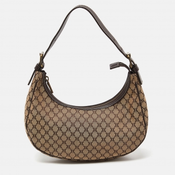 Pre Owned Celine Brown/Beige Macadam Canvas and Leather Hobo