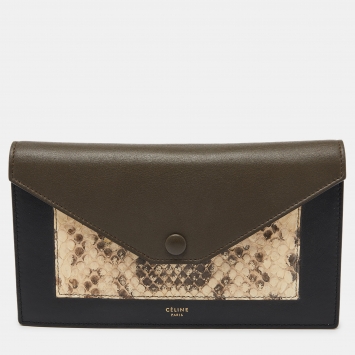 Pre Owned Celine Tri Color Leather and Python Pocket Clutch