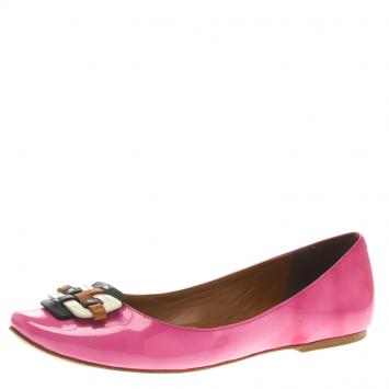 Pre Owned Celine Pink Patent Leather Buckle Ballet Flats Size 38