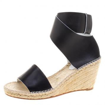 Pre Owned Celine Black Leather Espadrille Wedge Sandals Size 40