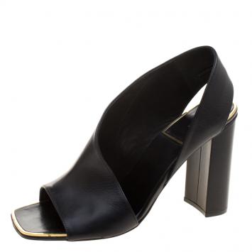 Pre Owned Celine Black Leather Open Toe Asymmetrical Sandals Size 38