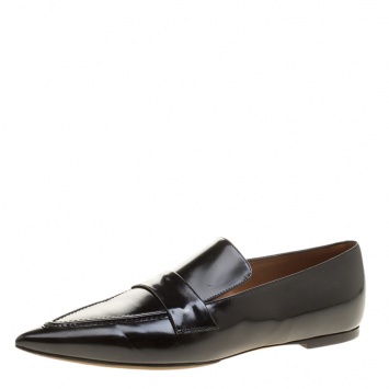 Pre Owned Celine Black Leather Pointed Toe Loafers Size 36