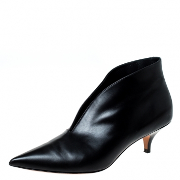 Pre Owned Celine Black Leather Pointed Toe Booties Size 38 