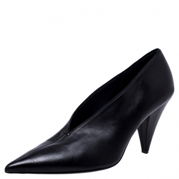 Pre Owned Celine Black Leather V Neck Pointed Toe Pumps Size 39.5