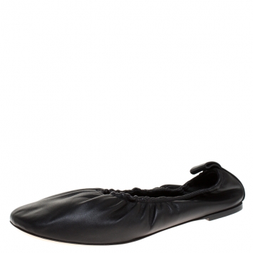 Pre Owned Celine Black Leather Scrunch Ballet Flats Size 38