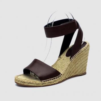 Pre Owned Celine Brown Leather Espadrilles Wedge Sandals Size 41