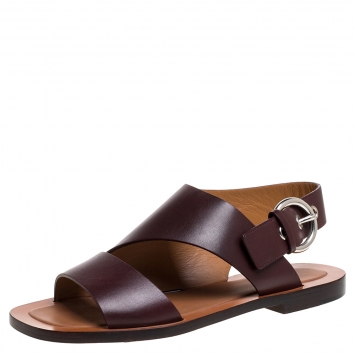 Pre Owned Celine Brown Leather Buckle Detail Flat Sandals Size 39