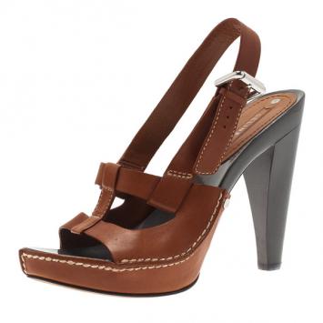 Pre Owned Celine Brown Leather Slingback Sandals Size 38