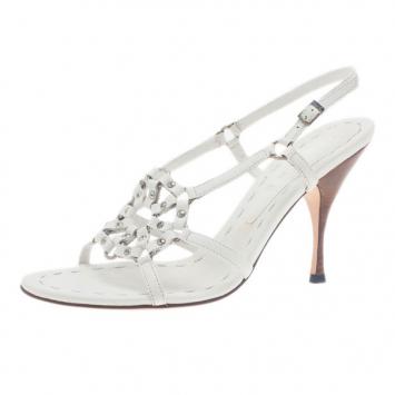 Pre Owned Celine White Leather Slingback Sandals Size 39.5