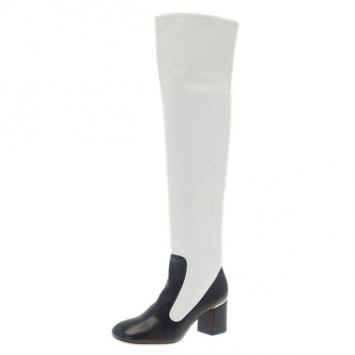 Pre Owned Celine Two Tone Leather Over The Knee Boots Size 38.5