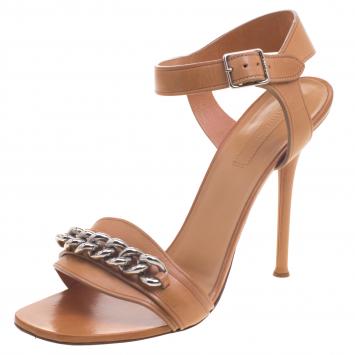 Pre Owned Celine Brown Leather Chain Detail Ankle Strap Sandals Size 40