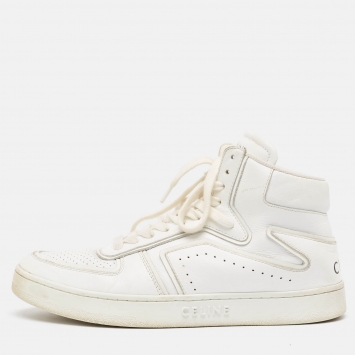 Pre Owned Celine White Leather CT-01 Z High Top Sneakers Size 39