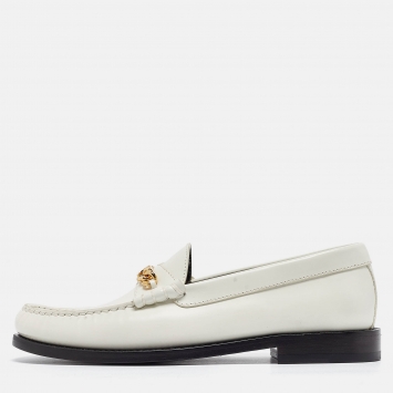 Pre Owned Celine White Leather Luco Triomphe Chain Loafers Size 36