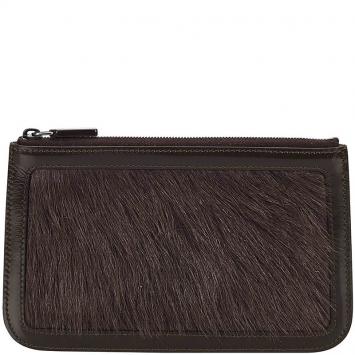 Pre Owned Celine Black Leather and Fur Pouch