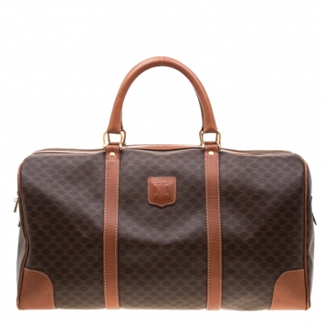 Pre Owned Céline Brown Macadam Coated Canvas and Leather Duffle Bag