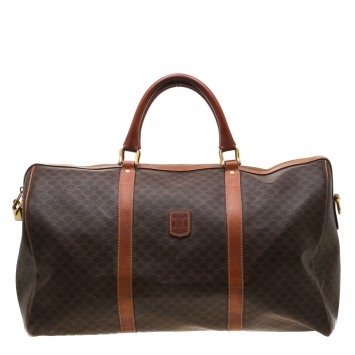 Pre Owned Céline Brown Macadam Coated Canvas and Leather Duffle Bag
