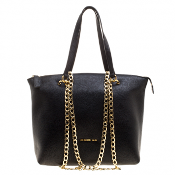 Pre Owned Cerruti 1881 Black Leather Cerrutis Chain Tote
