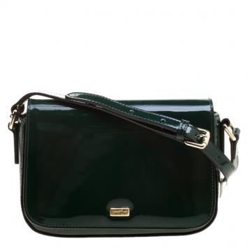 Pre Owned Cerruti 1881 Green Patent Leather Brenda Crossbody Bag